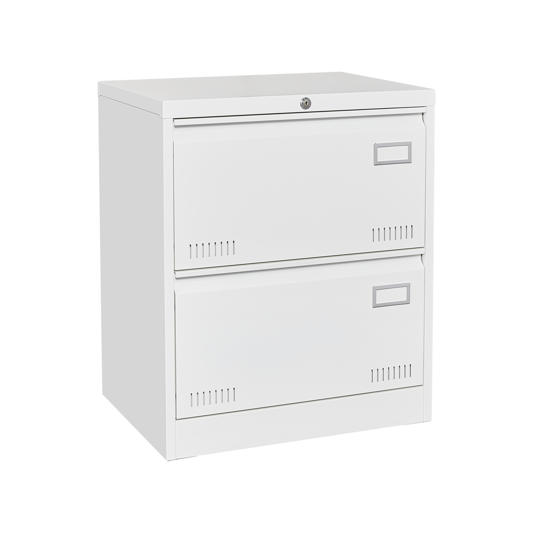 White Metal Lateral File Cabinet with Lock 3 Drawers
