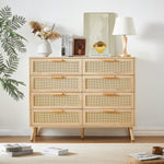Load image into Gallery viewer, 8 Double Wood Dresser With Rattan Drawers

