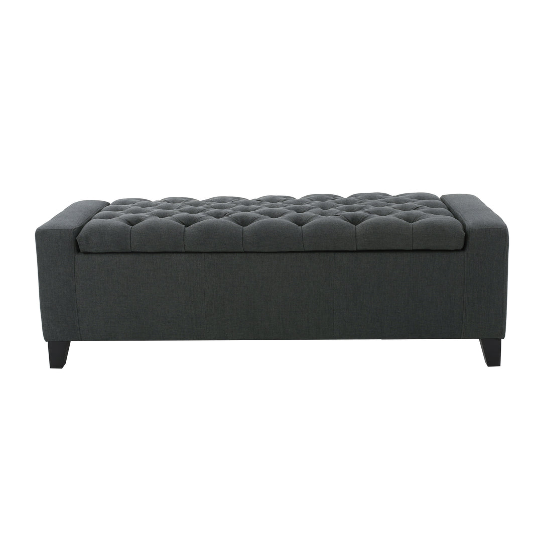 Contemporary Dark Grey Fabric Storage Benches with Tufted Top