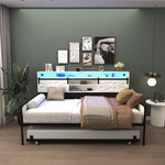 Load image into Gallery viewer, Farmhouse Daybed Frame with Sliding Barn Door Headboard Charging Station &amp; LED Light
