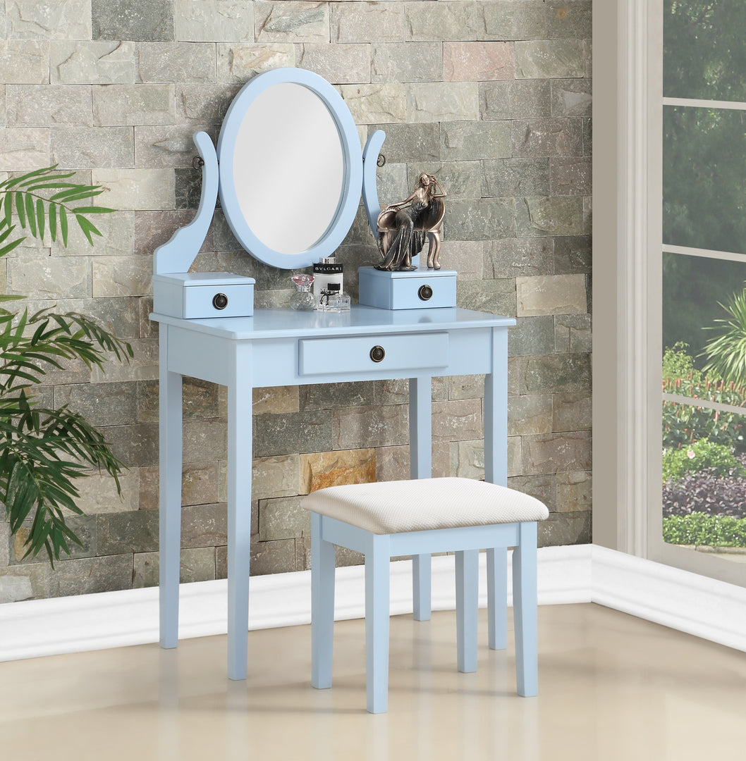 Blue Make Up Vanity Table and Stool Set with Mirror