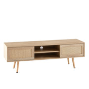 Natural Rattan TV Cabinet with Double Sliding Doors Adjustable Shelf