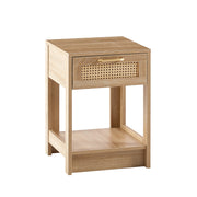 15.75'' Modern Rattan End Table Nightstand with Drawer