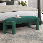 Stylish Upholstered Bench Green Velvet Fabric Foam Cushioned Seat