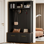Load image into Gallery viewer, Versatile 4-in-1 Hall Tree Black Coat Rack with 2 Drawers 6 Golden Hooks
