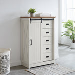 Load image into Gallery viewer, Farmhouse Modern Tall Dresser 5 Chest of Drawers With Sliding Barn Door
