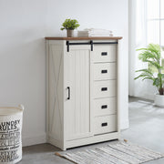 Farmhouse Modern Tall Dresser 5 Chest of Drawers With Sliding Barn Door
