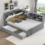 Load image into Gallery viewer, Wood Full Size platform bed with Trundle Shelves and Storage Headboard
