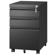 Black Metal 3 Drawer Mobile File Cabinet with Lock