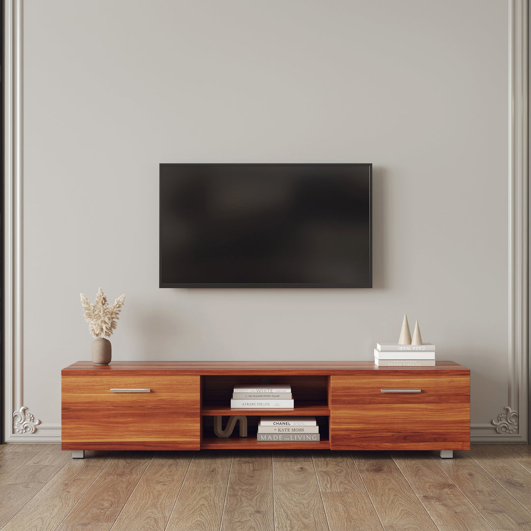 Walnut TV Stand for 70 Inch TV Stands 2 Storage Cabinet with Open Shelves