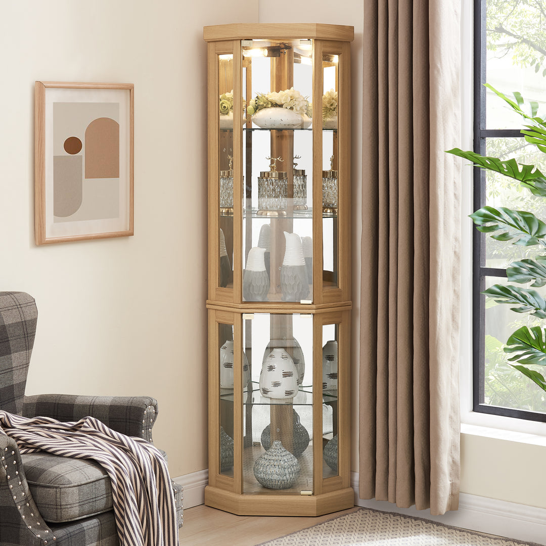 Corner Glass Cabinet Lighted Curio Cabinet Corner Display Case for Living Room