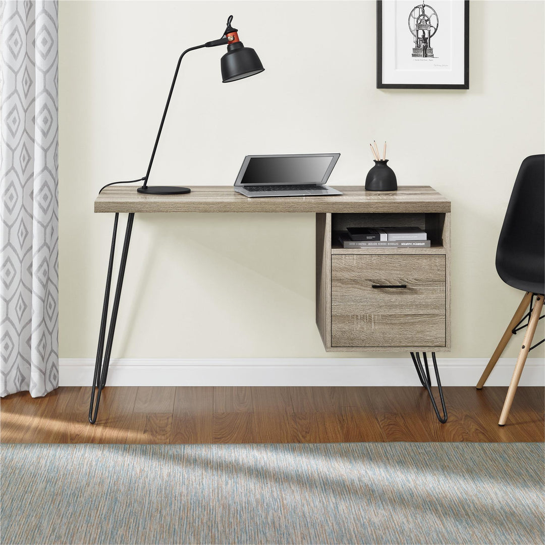 Modern Rectangular Brown Computer Desk With Drawers