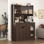 Load image into Gallery viewer, 71&#39;Tall Kitchen Pantry Storage Cabinet with Reeded Glass Doors and Microwave Stand
