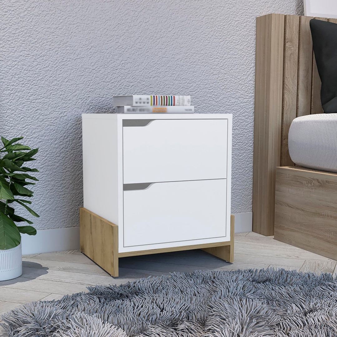 White Macadamia Nightstand with 2 Drawers