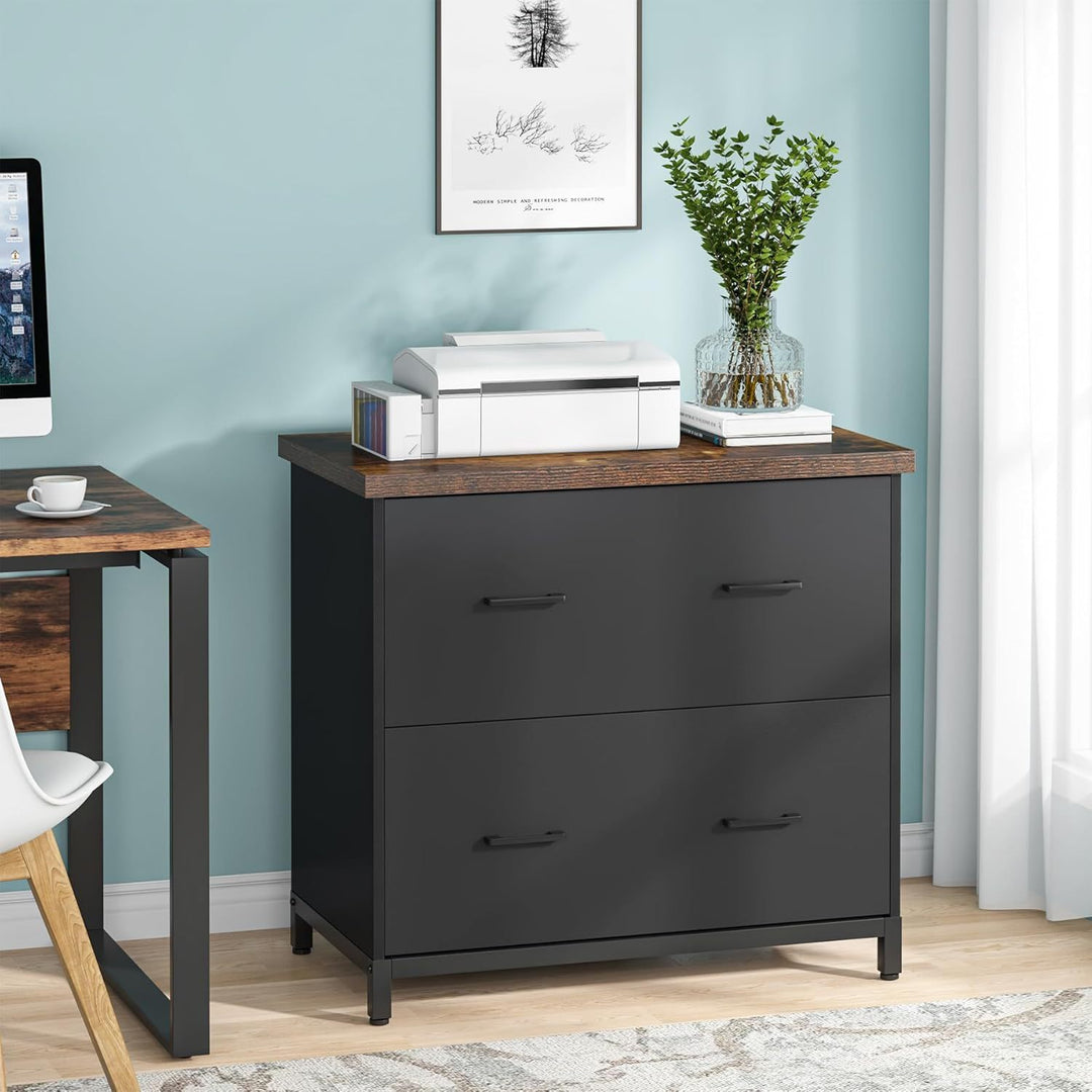 2-Drawer Lateral Printer Stand Rustic Wood Filing Cabinet for Home Office