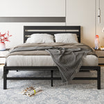 Load image into Gallery viewer, Queen Size Platform Bed Frame with Wooden Headboard
