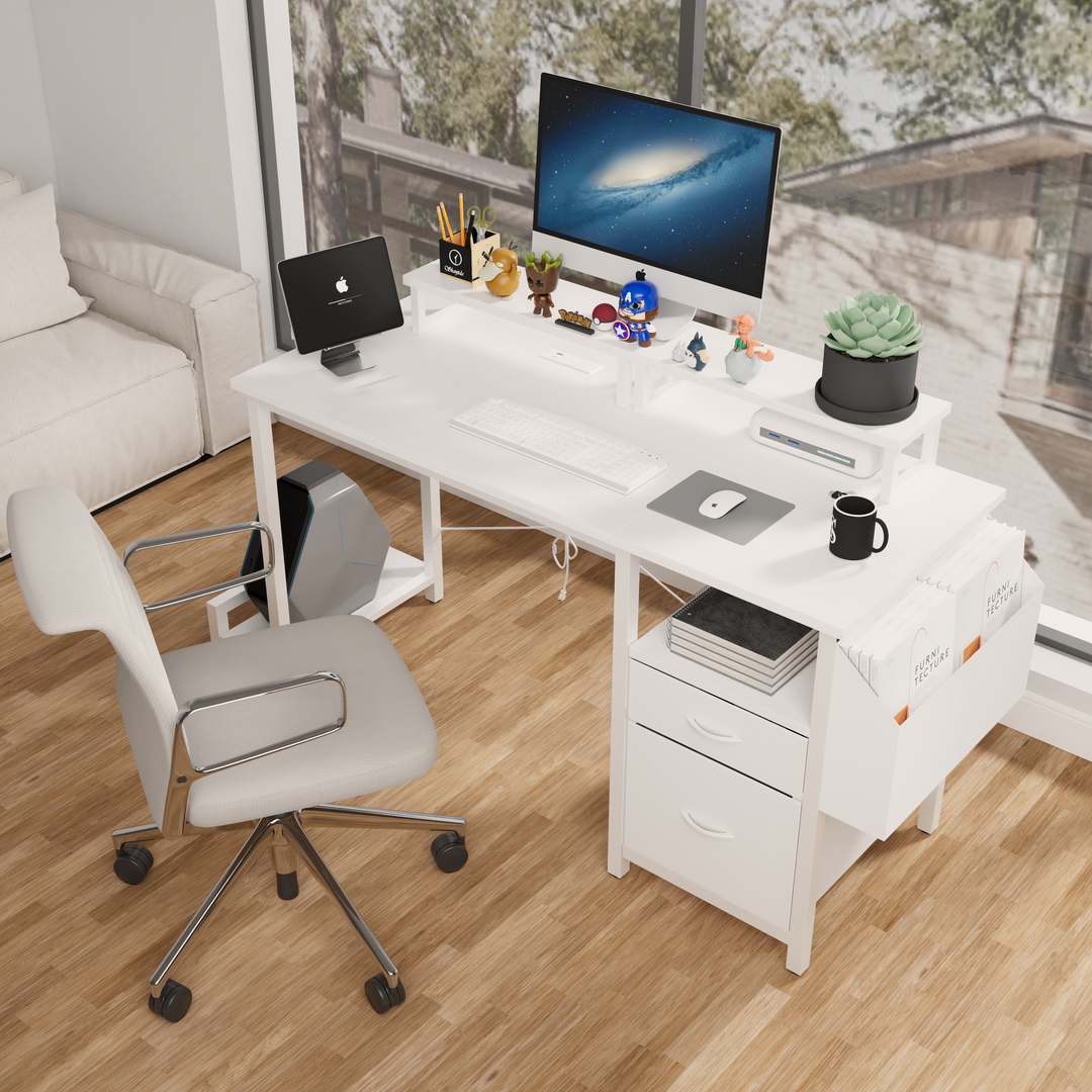 47.3'Office Desk With Power Outlet 2 Monitor Stands