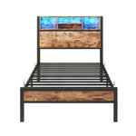 Load image into Gallery viewer, Modern Twin Size Metal Platform Bed Frame with Storage Headboard &amp; Charging Station
