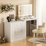 Load image into Gallery viewer, 59&#39; White Makeup Vanity Desk with Mirror &amp; Lights
