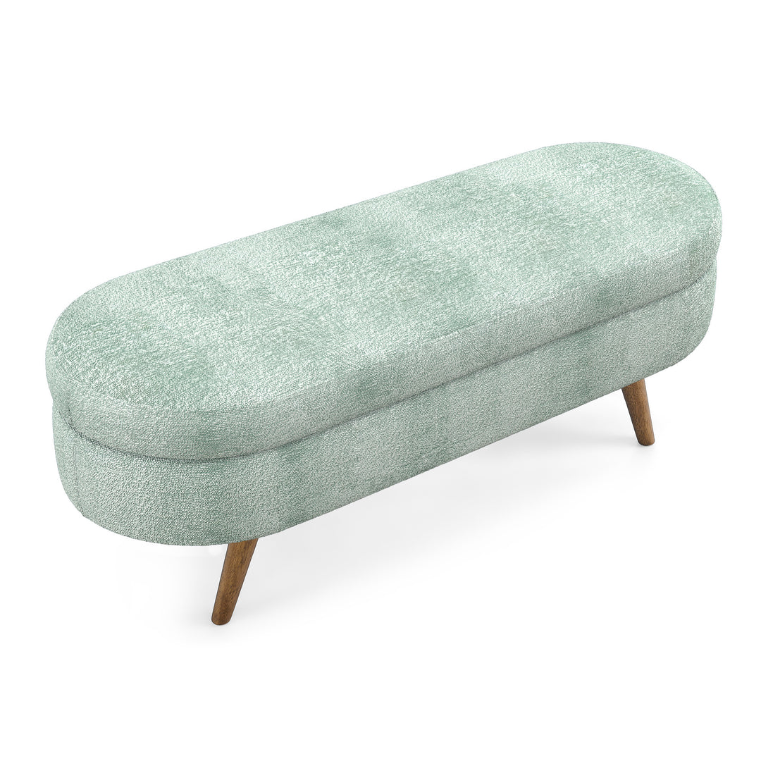 Cyan Oval Storage Bench with Rubber Wood Legs