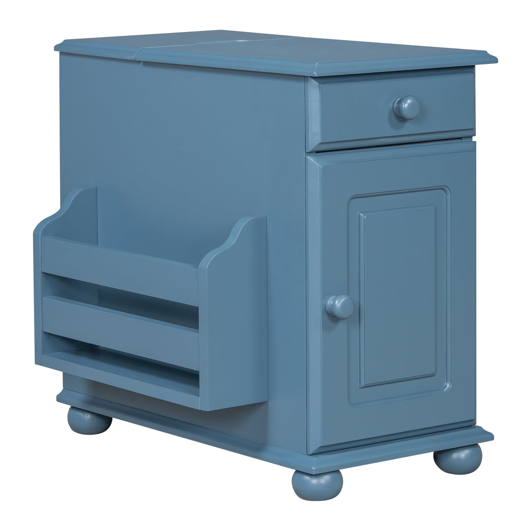 Vintage Navy Blue End Table Flip Top Side Table with USB Ports
