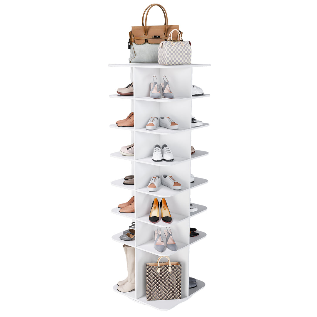 7-Tier Square Rotating White Shoe Rack Tower with 360° Spinning Organizer