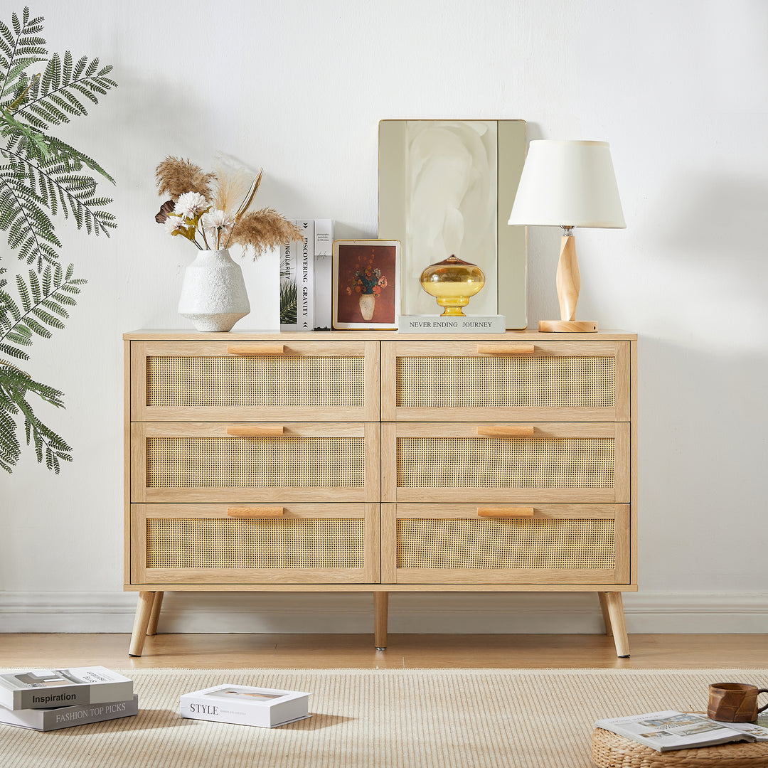 6 Double Dresser With Rattan Drawers