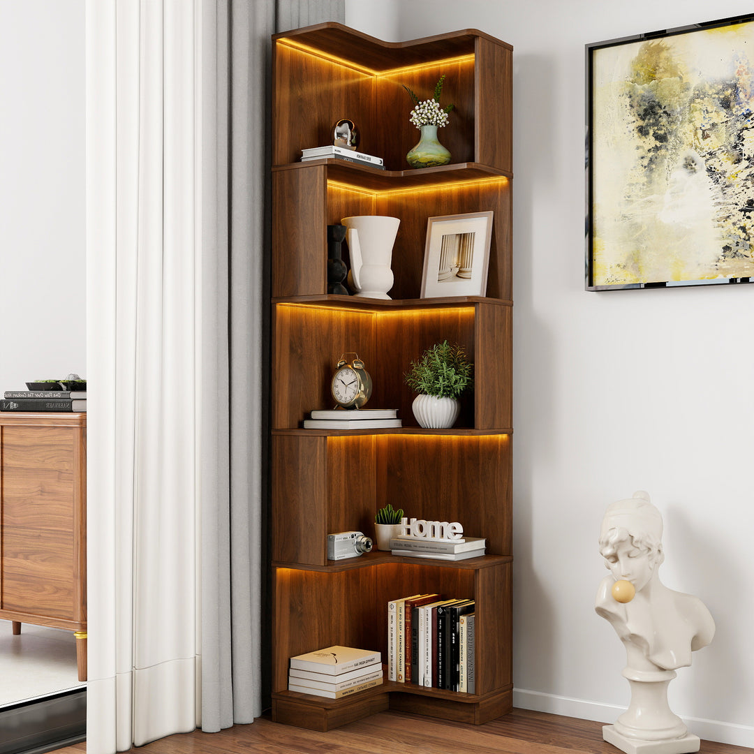 5 Tier Freestanding L Shaped Corner Bookshelf Bookcase with Baffle