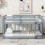 Load image into Gallery viewer, Solid Rubber Wooden Grey Twin over Twin Floor Bunk Bed with Ladder
