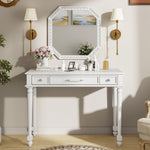 Load image into Gallery viewer, Retro White Makeup Desk with Large Mirror &amp; 3-Drawer
