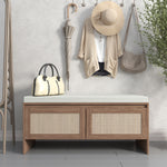 Load image into Gallery viewer, PP Rattan Bench Faux Rattan Shoe Storage with Cushion 2 Doors
