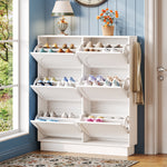 Load image into Gallery viewer, Modern Elegant Narrow Tipping Bucket Shoe Cabinet with 6 Flip Drawers

