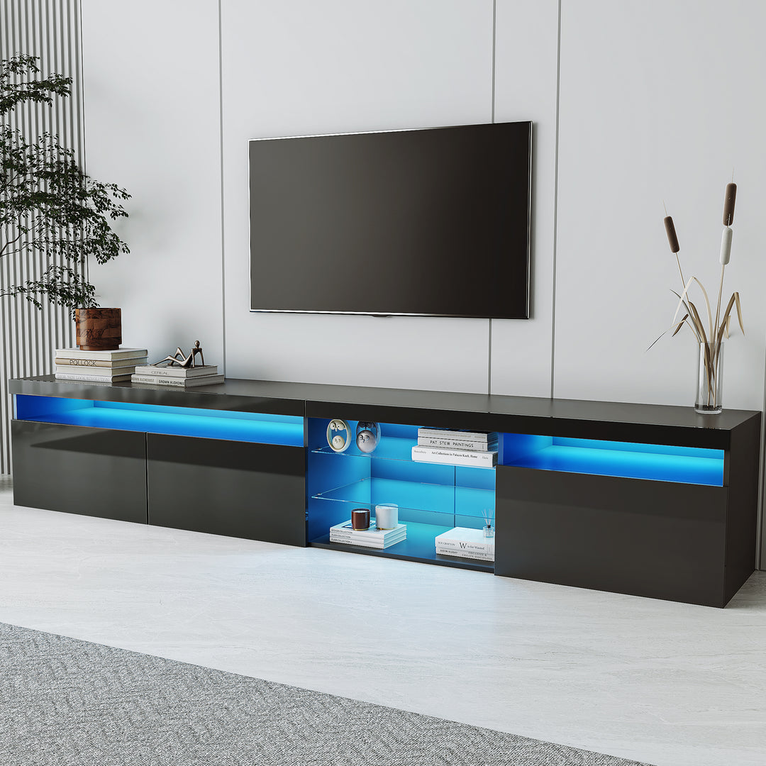 Unique Design Versatile TV Stand with 2 Glass Shelves LED Color Changing Lights