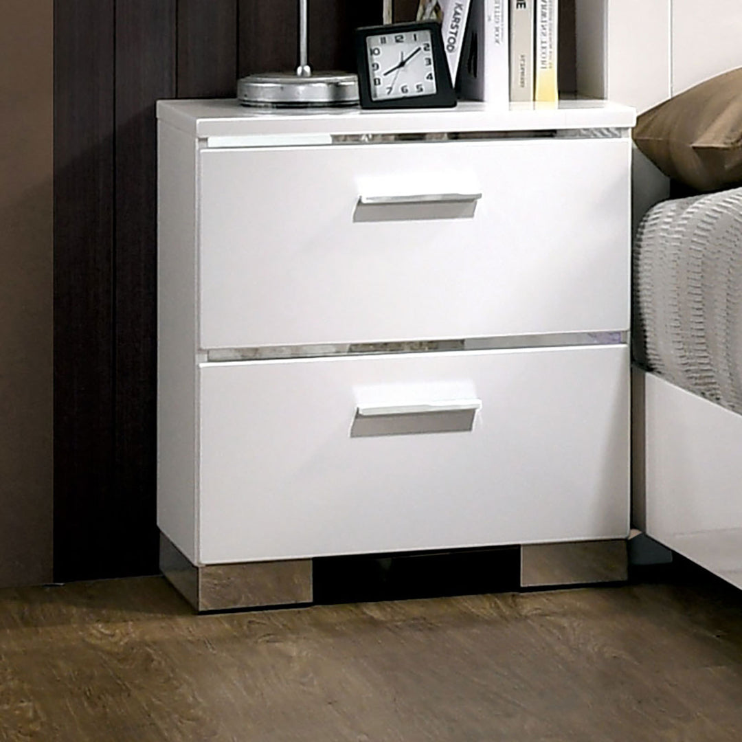 Contemporary 1pc White High Gloss Chrome Handles Nightstand