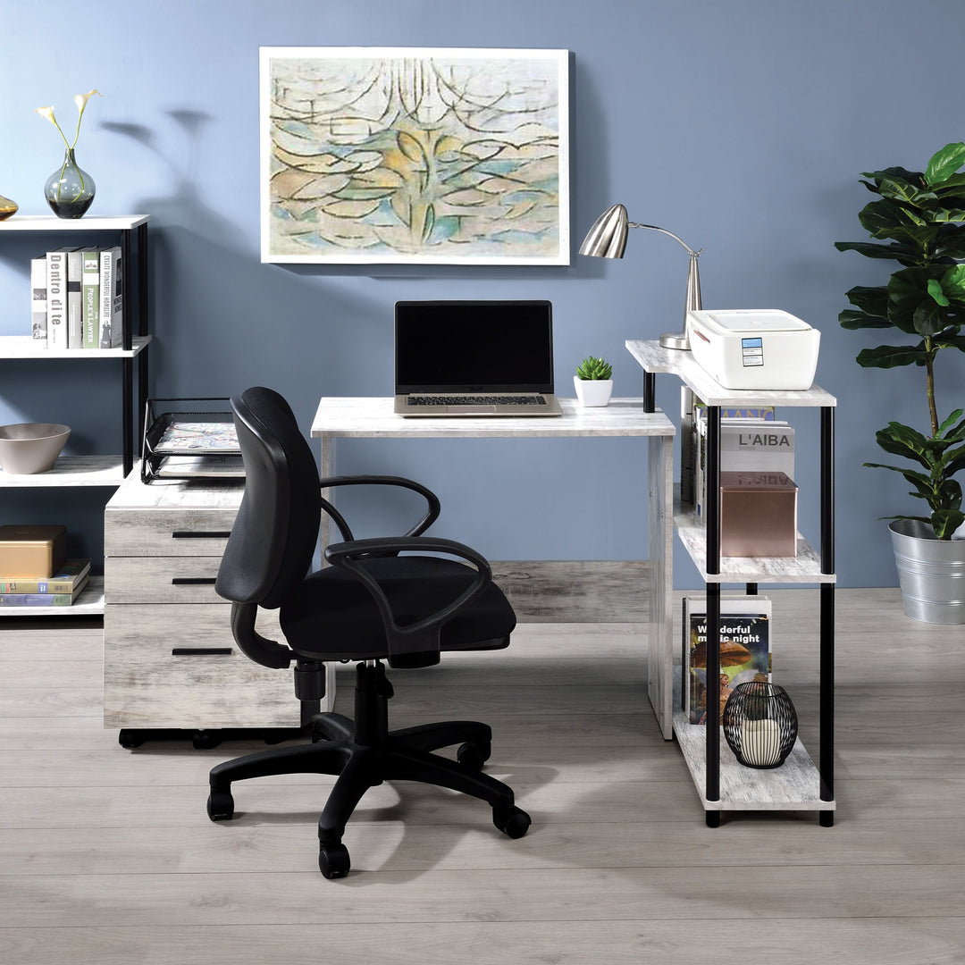 Antique White & Black Finish L-shaped Writing Computer Desk